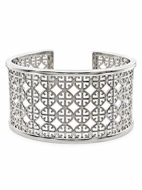 Tory Burch Miller logo cuff bracelet in silver.